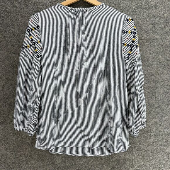 Old Navy The Tunic Shirt Women M Medium Gray Striped V-Neck Tasseled Long Sleeve - Picture 2 of 7